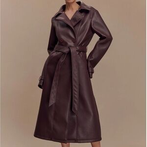 TARAH MESHKI Dark Brown Leather Trench Coat